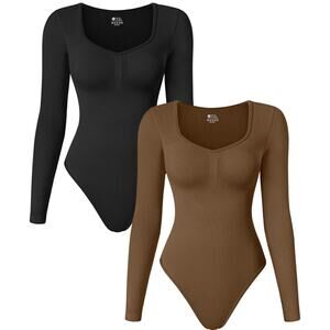 NWT TOB 2 Piece Bodysuit Seamless Ribbed Long Sleeve Tummy Control Size S
